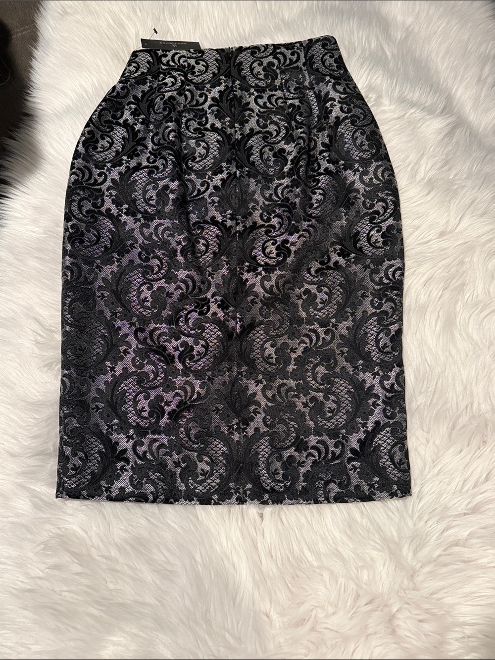 Worthington Black Jacquard Pencil Skirt with Subtle Purple Sheen